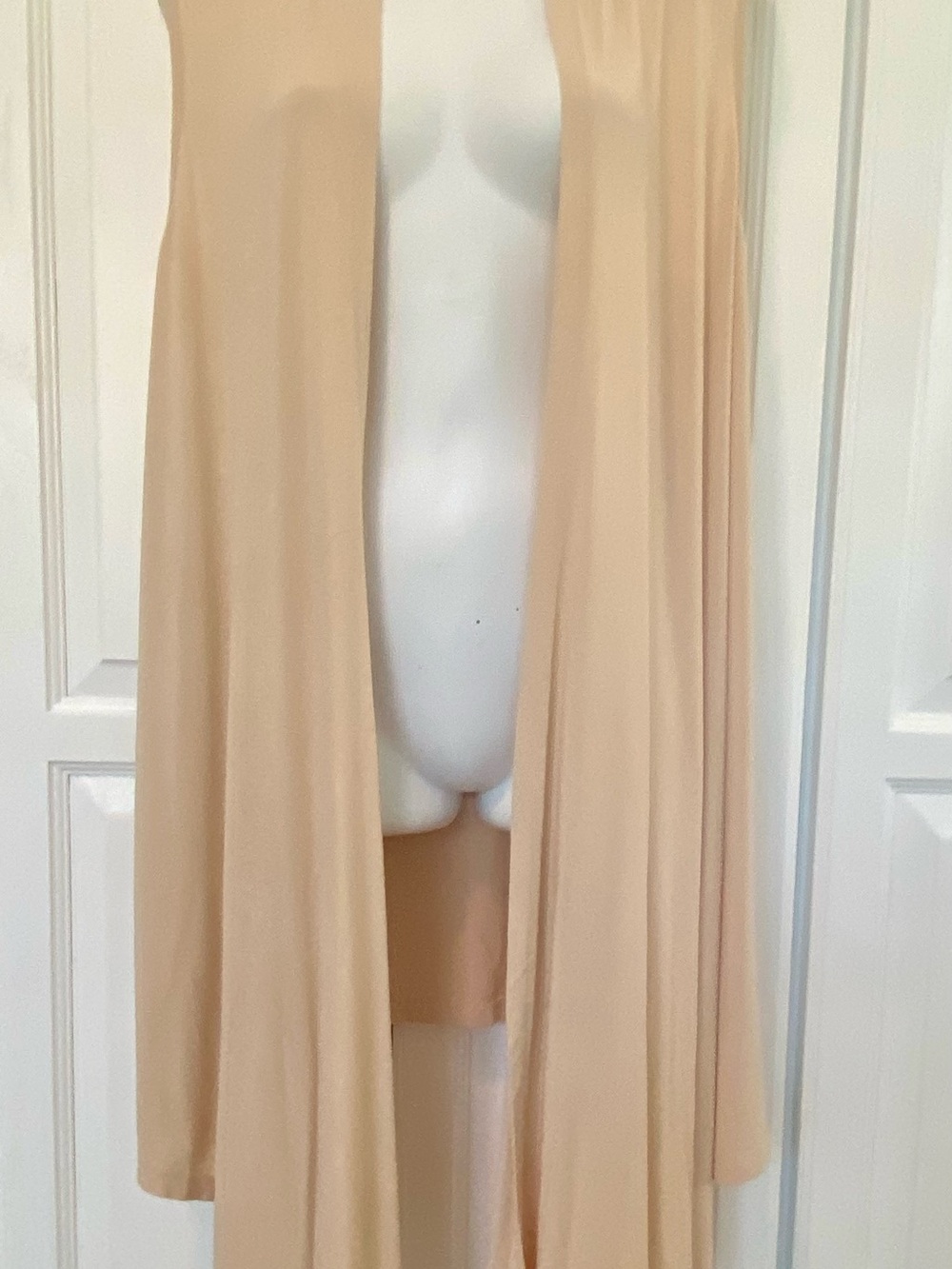 Sleeveless Open Front Full Length Duster Vest in Beige